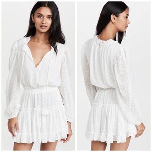 Misa Los Angeles Clementine Tiered Long Sleeve Mini Dress Flocked White Dot XS